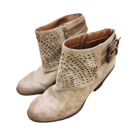 Euro Soft By Sofft Boho Panora Taupe Laser Cut Zip Up Ankle Boots Size 9.5 - Picture 1 of 8